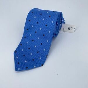 Eton Tie Men One Size Blue Polka Dot Silk Classic Fit Necktie England Made